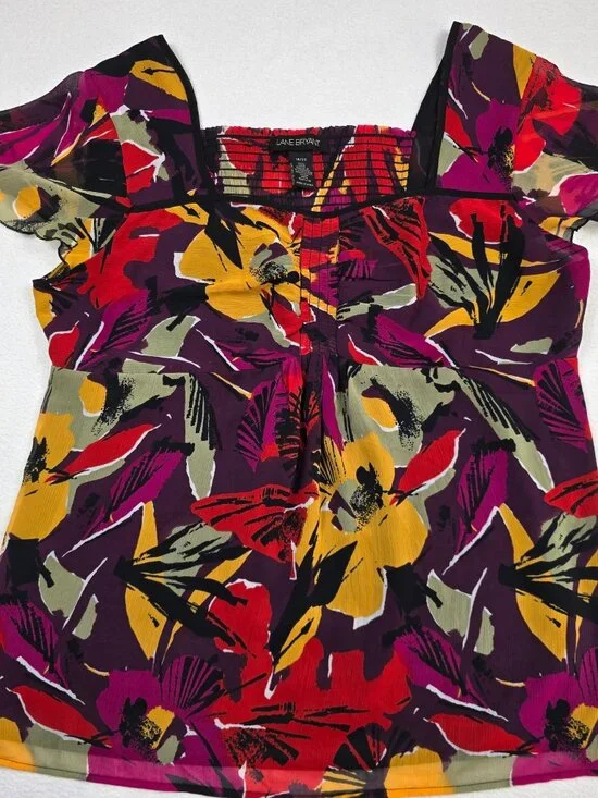 Lane Bryant 18/20 Womens Blouse Multicolor Floral Short Sleeve Top - Picture 1 of 3